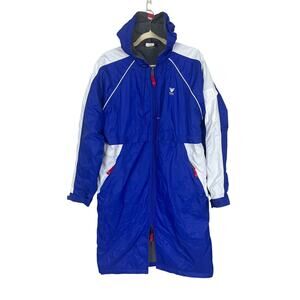 TYR Parka Swim Jacket Hooded Fleece Lined Full Zip Blue White Size Small